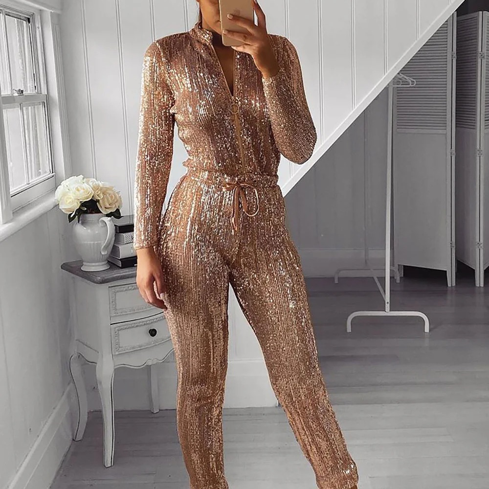 Fashion Nova Shimmering Gold Jumpsuit